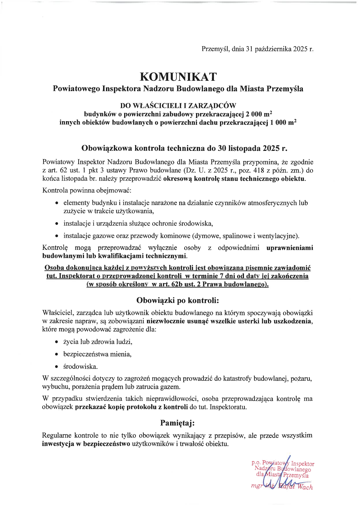 Komunikat obiekty wielkopowierzchniowe